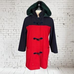Talbots Toggle Duffle Pea Coat Girls Sz XXL w Hood Red Navy Green‎ Wool Blend